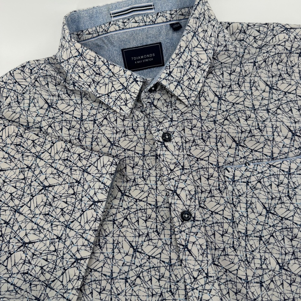 7Diamonds Mens Fifth Dimension 4-Way Stretch Short Sleeve Shirt White Navy S